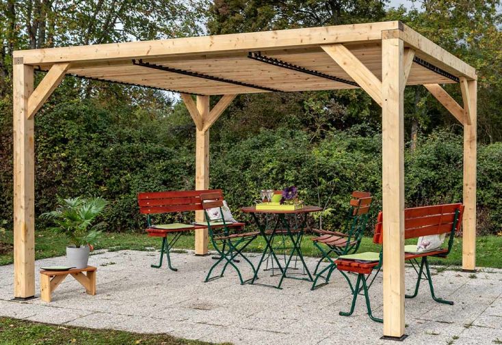 Pergola bioclimatique autoportée bois Douglas 12,20 m² - Toiture - Habrita