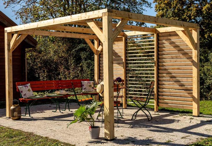 Pergola bioclimatique en bois de sapin 12,20 m² - Façade