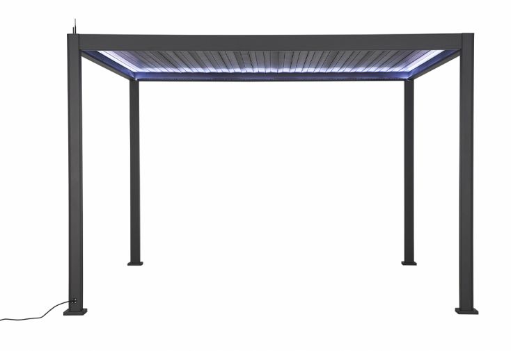 Pergola bioclimatique motorisée en aluminium rubans LED 11,8 m²