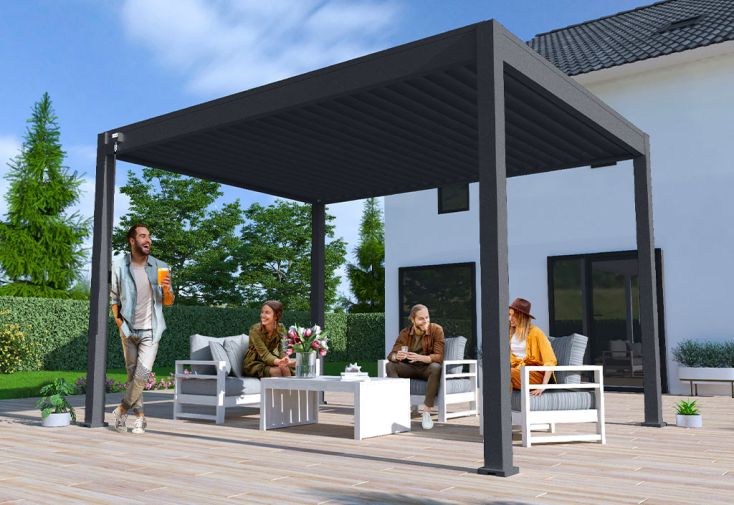 Pergola bioclimatique Ombréa en aluminium 3 x 4 m autoportée - Anthracite