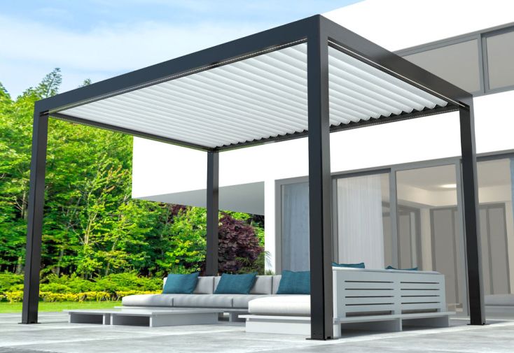 Pergola bioclimatique 4 x 3 m motorisée télécommande + LED – Event Premium  - Green Outside