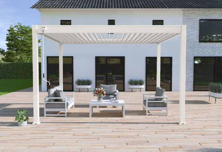 Pergola bioclimatique autoportée Ombréa en aluminium blanc – 3 x 4 m