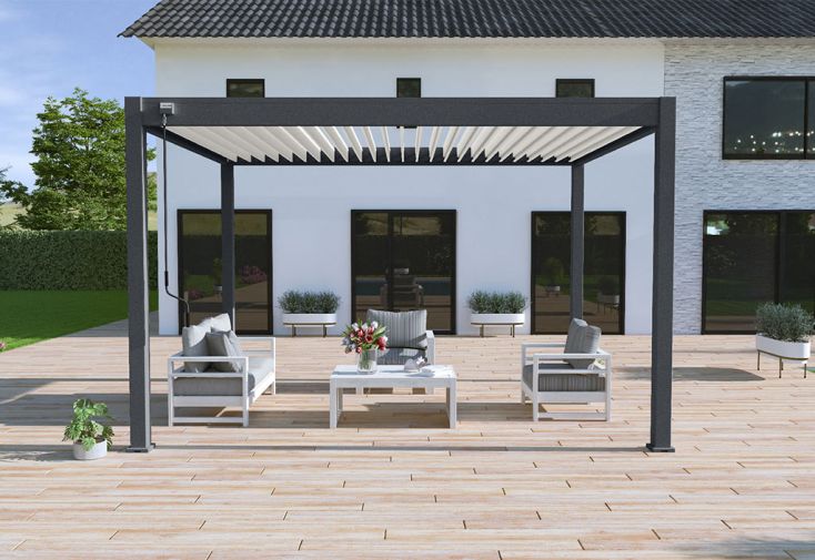 Pergola bioclimatique en aluminium lames orientables Ombréa - 12 m²