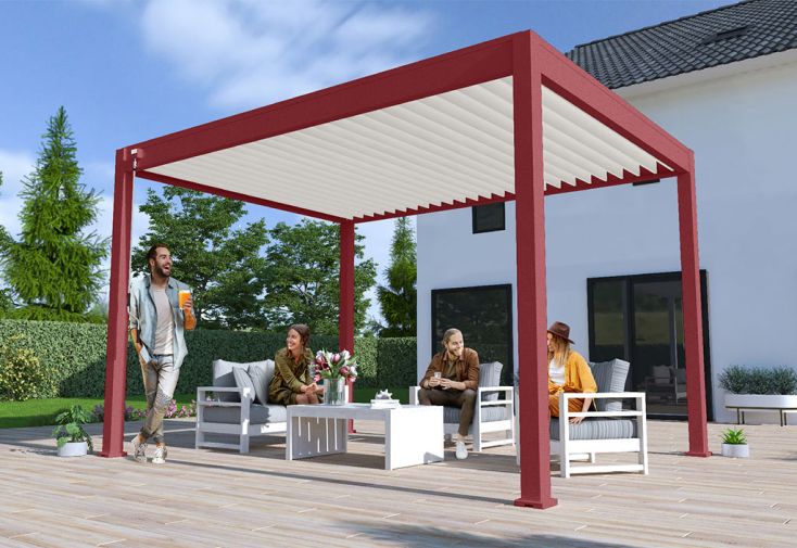 Pergola bioclimatique Ombréa en aluminium 3 x 4 m autoportée - Rouge basque