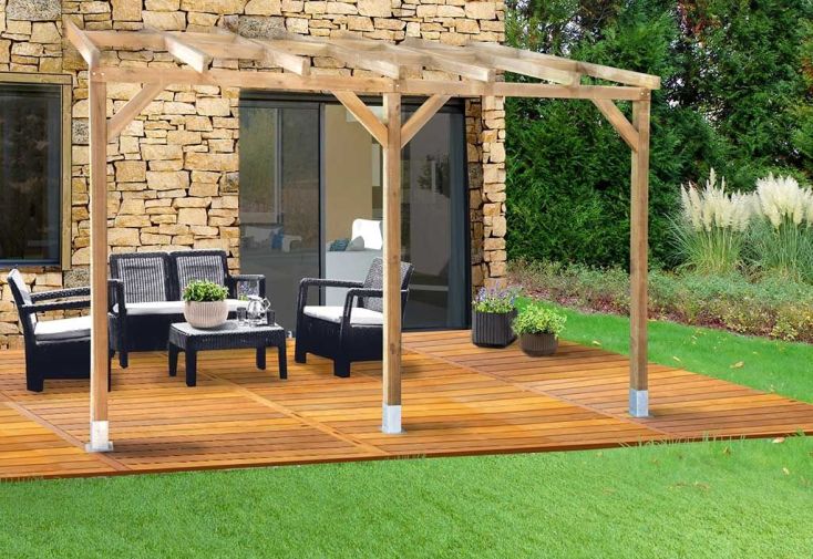 Pergola en Bois Traité Autoclave Sans Couverture 3x3,7m - Chalêt-Jardin