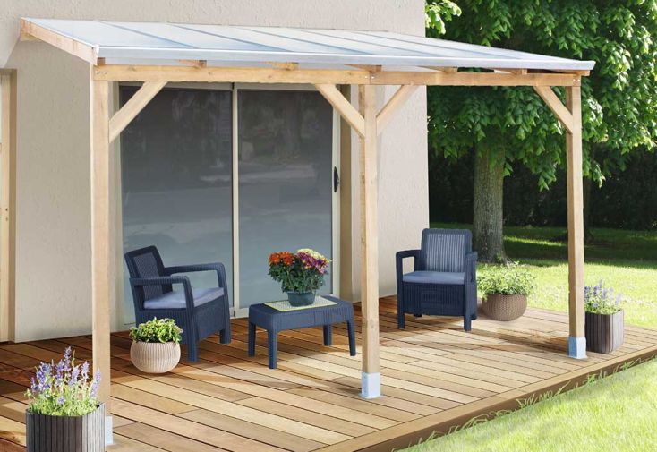 Pergola en Bois Traité Autoclave avec Polycarbonate 6mm 3x3,7m