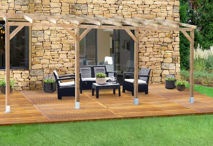 Pergola en Bois Traité Autoclave Sans Couverture 3x5,5m