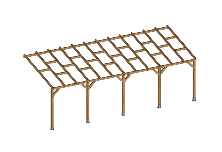 Pergola en Bois Traité Autoclave Sans Couverture 3x7,4m