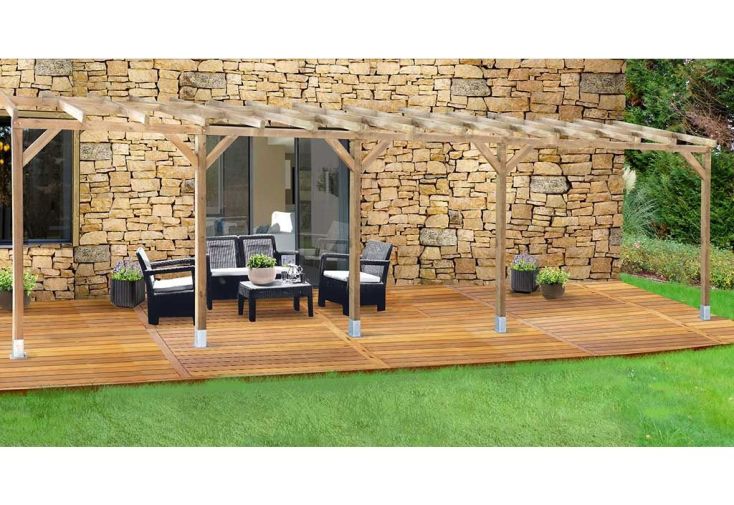 Pergola bois adossée 3x8 m autoclave sans couverture