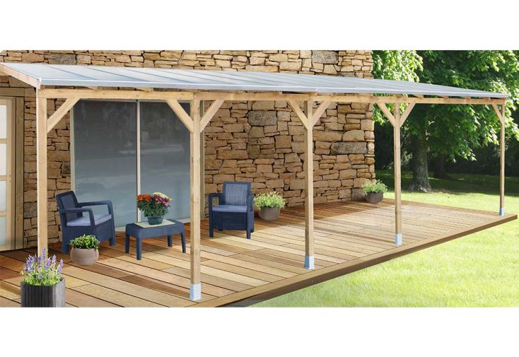 Pergola en Bois Traité Autoclave avec Polycarbonate 6mm 3x8,6m