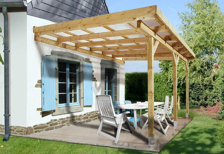 Pergola bois adossée couverte 3x5 toiture PVC - 514 x 306 cm