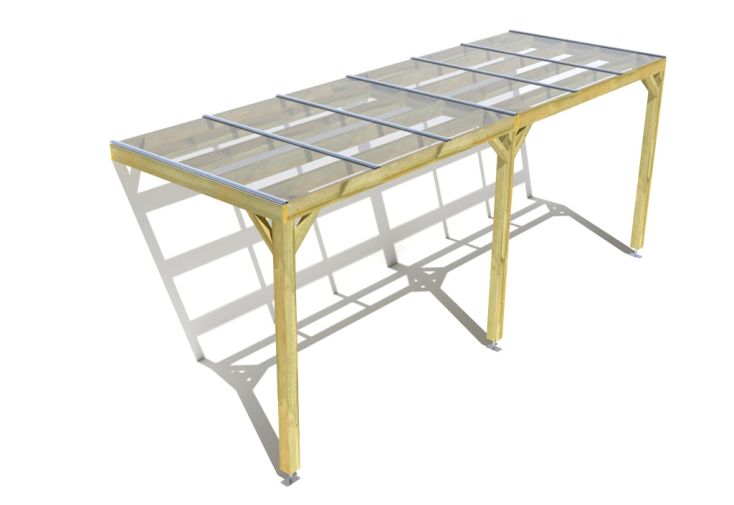 Pergola adossée bois autoclave toiture polycarbonate 3 mm - MPB