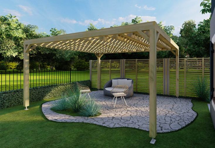 Pergola bois autoclave autoportée toiture platelage - ventelles profondeur