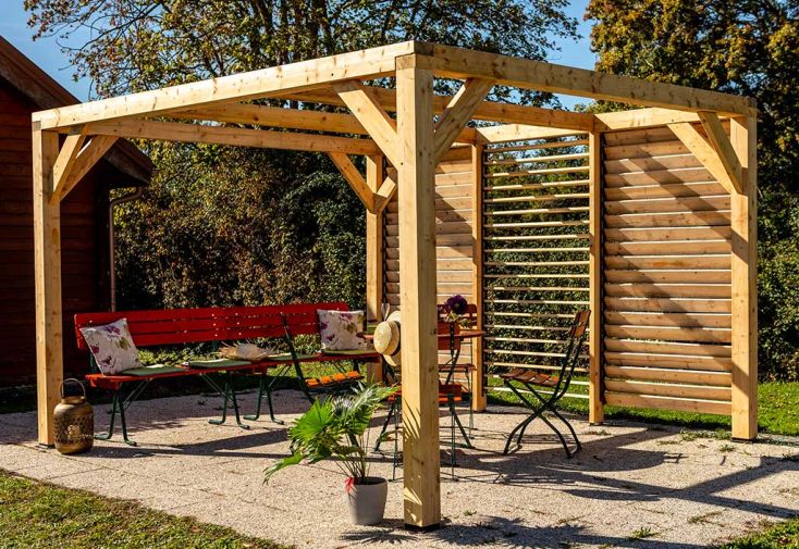 Pergola bioclimatique en bois de sapin 10,6 m² - Façade