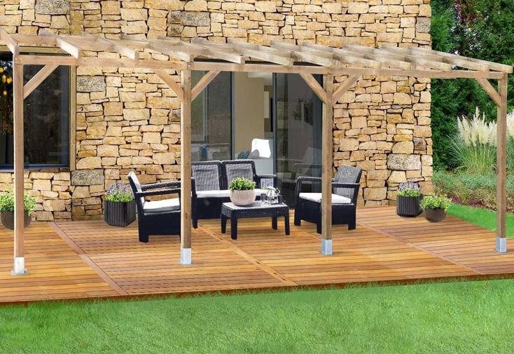 Pergola en Bois Traité Autoclave Sans Couverture 3x6,8m