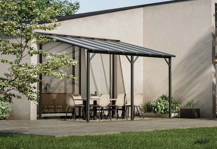 Pergola adossée en aluminium et polycarbonate Harmonie – 12 m²