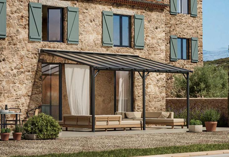 Pergola adossée en aluminium et polycarbonate Harmonie – 15 m²