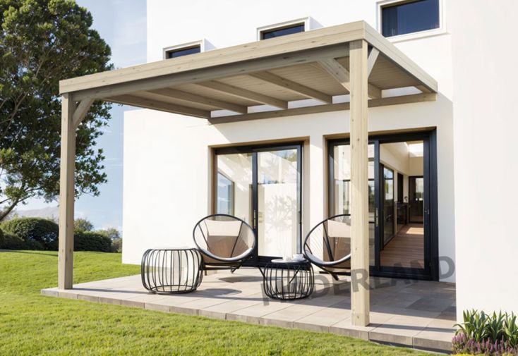 Pergola adossée en bois de pin traité Maderland Reims