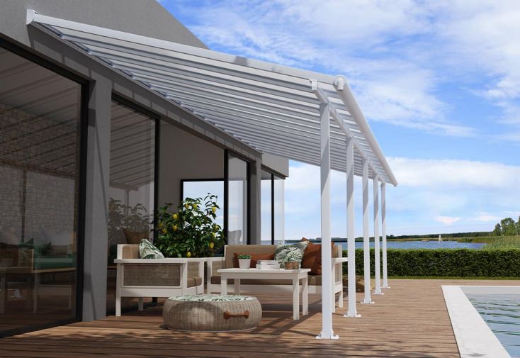 Pergola aluminium et polycarbonate adossée Olympia Palram - Canopia blanc