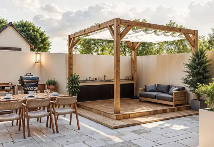 Toile rétractable pour pergola 3,70 x 3,70 m en PEHD + fixations