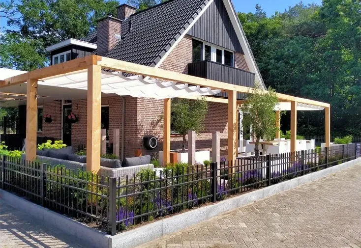 Toile rétractable pour pergola 3,70 x 5 m en PEHD + fixations