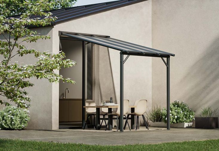 Pergola adossée en aluminium et polycarbonate Harmonie – 6 m²