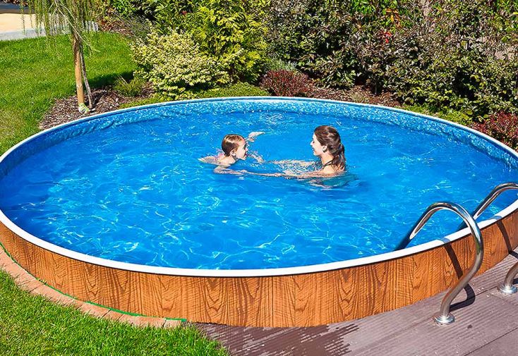 Piscine Semi-Enterrée en Acier Imitation Bois Azuro VAR 403 DL ⌀ 5,5 m