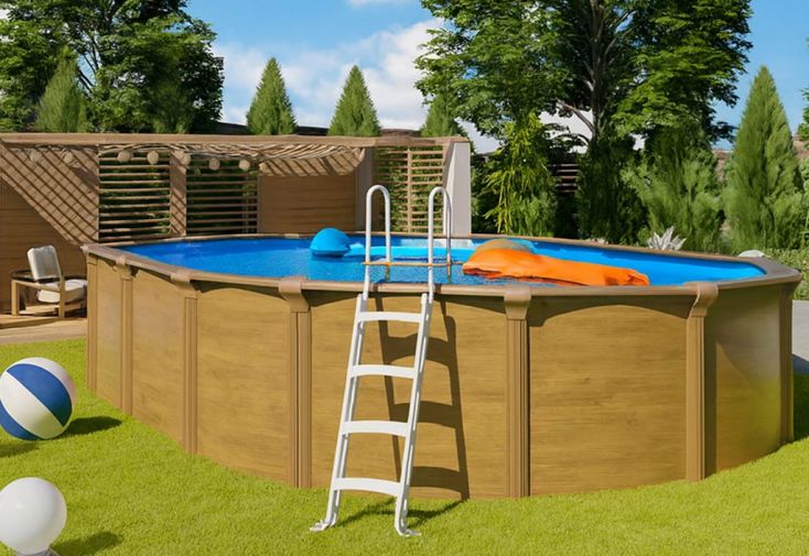 Piscine hors-sol en métal effet bois Osmose – 4,90 x 7,95 x 1,32 m