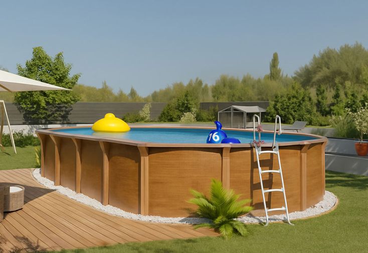Piscine hors-sol en métal effet bois Osmose – 4,90 x 9,45 x 1,32 m