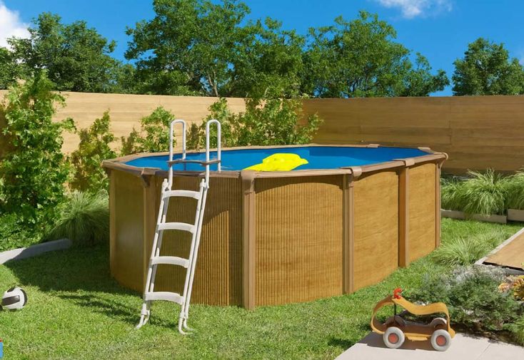 Piscine hors-sol en métal effet bois Osmose – 3,95 x 5,20 x 1,32 m