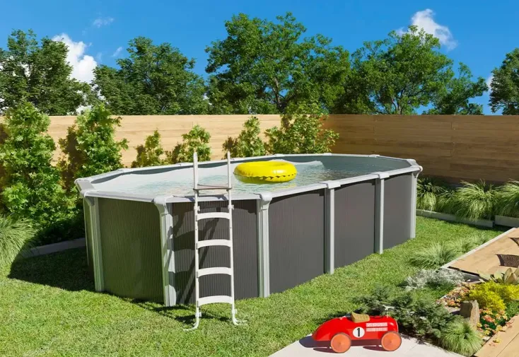 Piscine hors-sol en métal 640x395cm + Accessoires - Osmose Anthracite