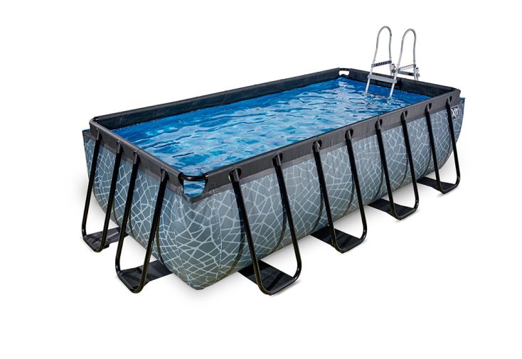 Piscine tubulaire hors sol rectangulaire avec filtre dim. 440L x 240l x  122H cm acier PVC gris clair - Piscine hors sol - Piscine et Spa - Jardin  et Plein air