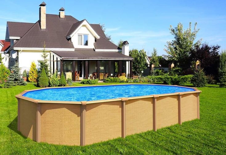 Piscine en Métal Aspect Bois Hors-Sol Ovale 520x395cm + Accessoires