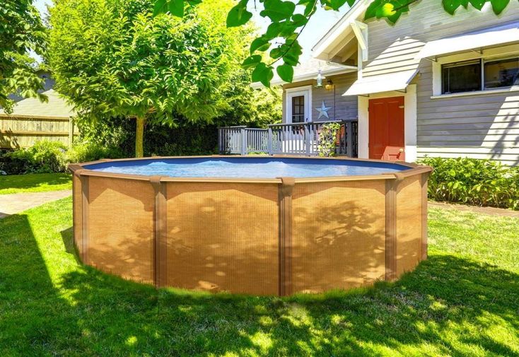 Piscine en Métal Aspect Bois Hors-Sol Ronde Osmose Ø395cm + Accessoires