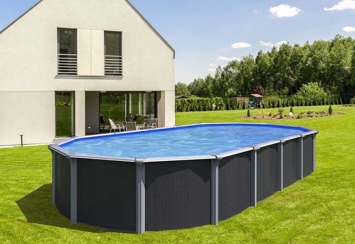 Piscine Métal Anthracite Hors-Sol Ovale Osmose 520x395cm + Accessoires