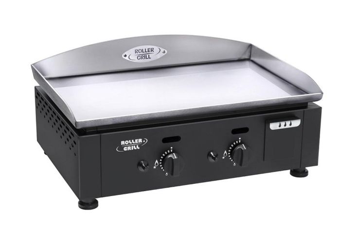 Plancha à gaz en inox 2 brûleurs 5,5 kW noir - 59 x 38 cm - Roller Grill