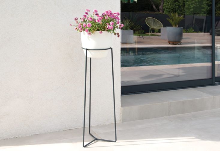 Porte-plantes en acier époxy anthracite - Ø 23,8 x 78 cm