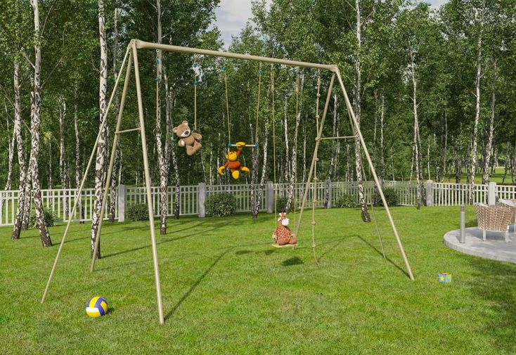 Portique balançoire en métal pour adultes 3,5 m 4 agrès - Baxter 2