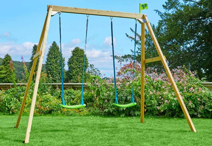 Portique balançoire de jardin double avec plateforme – Weka