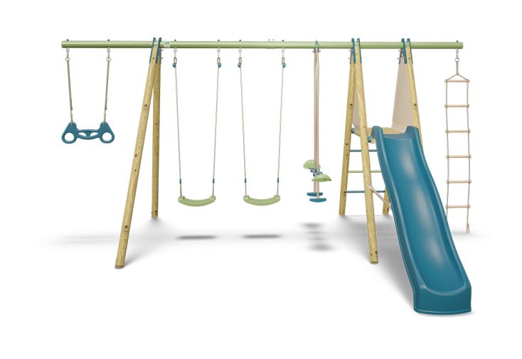 Portique balançoire toboggan en bois et métal pour enfant - Makuta 2