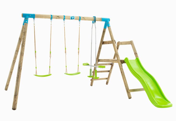 Portique bois traité 3 balançoires + toboggan – 3,52 x 3,38 x 2,09 m