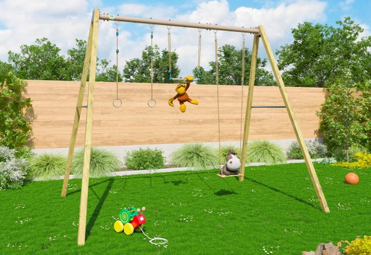 Portique balançoire adulte en bois autoclave et métal – Skyler 2