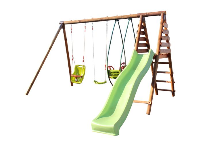 Portique toboggan + balancelle + 1 balançoire + siège bébé – Colza