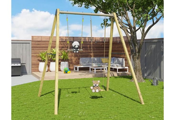 Portique double en bois traité balançoire et trapèze – Walter