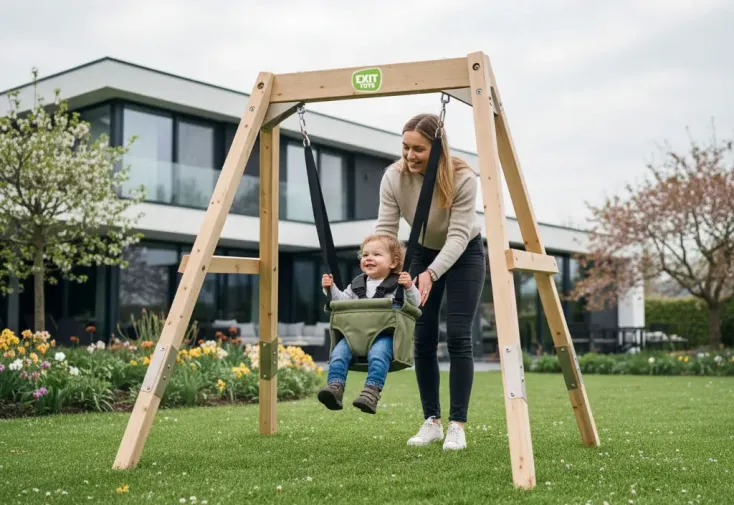 Portique balançoire évolutif en bois pour bébé et enfant - Silvi