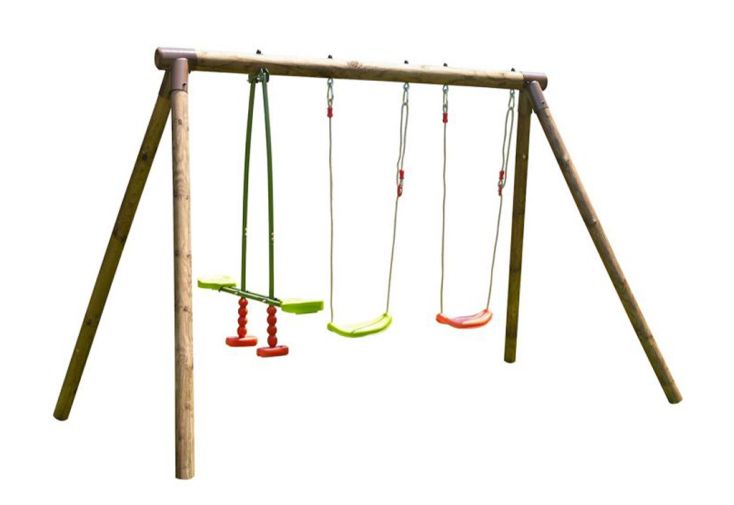 Portique pour enfants en bois 2 balançoires + 1 vis-à-vis – Pacco