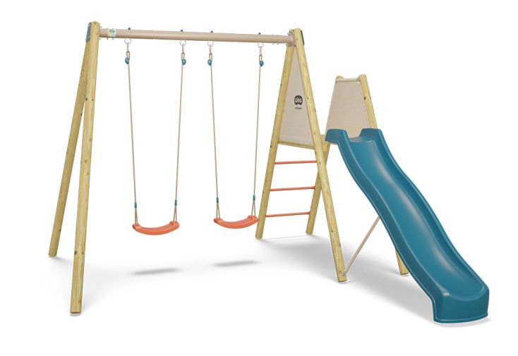 Portique balançoire toboggan en bois et métal pour enfant - Billy 2