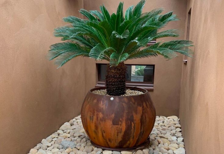Pot de fleurs PEHD finition corten Ø80 cm avec fond – Miléo 800