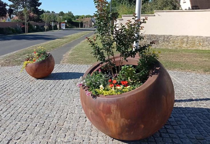 Pot de fleurs rond PAPI en PEHD finition corten 120 cm - Maximo