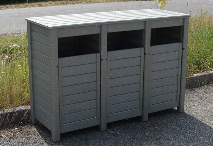 Poubelle de tri sélectif extérieure en composite Polymab recyclé – 3 bacs